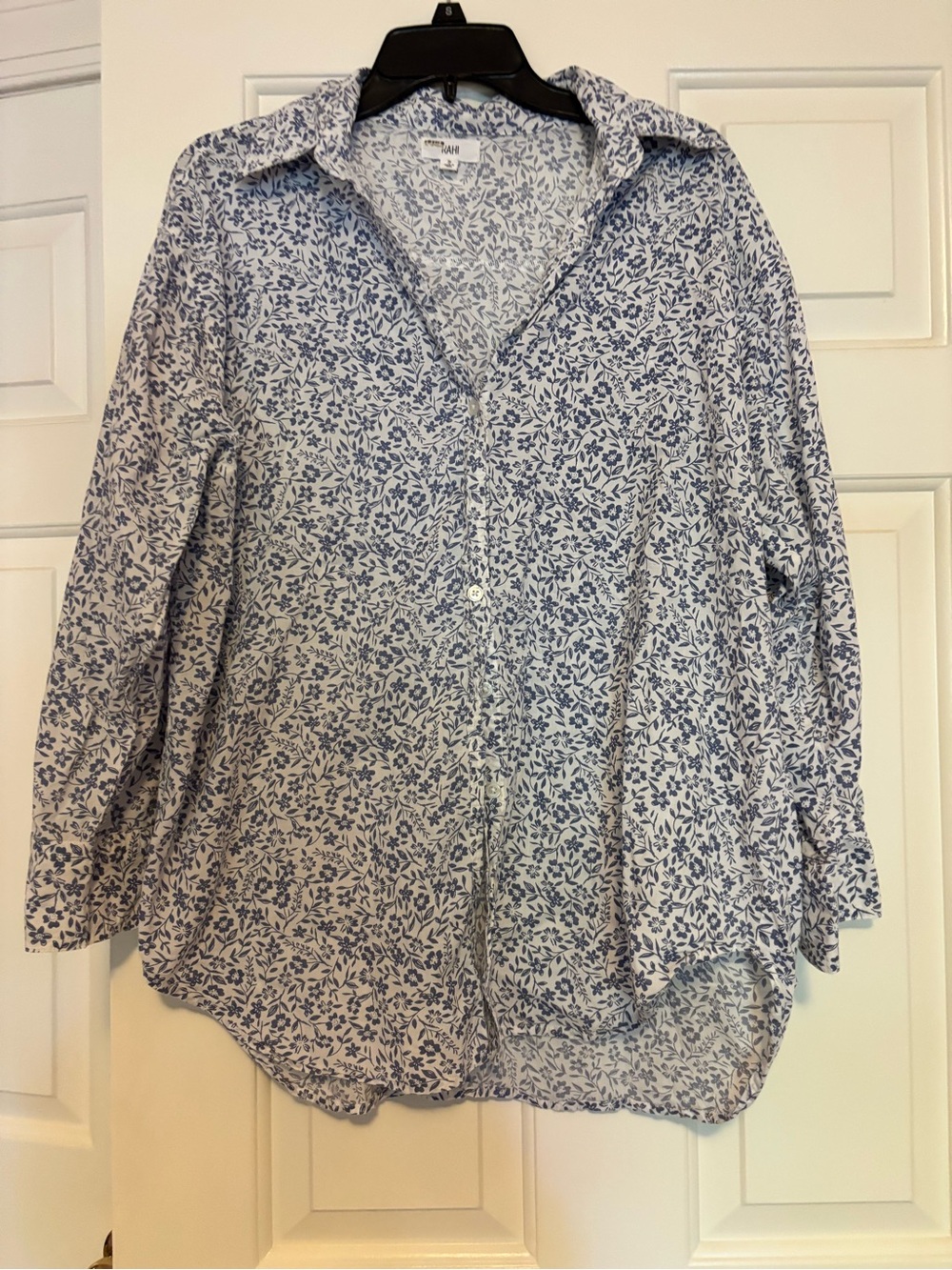 RAHI White Shirt with Blue Floral Print Button-Down